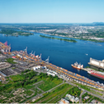 An aerial view of the port of Montreal
