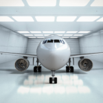 An airplane in a hangar